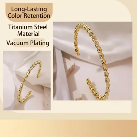 Brazalete de Cuerda en Espiral Retorcida de Acero Inoxidable Estilo Ins Europeo Chapado en Oro Plata Brazalete Abierto para Joyería de Moda de Mujer