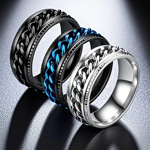 Stainless Steel Spinner Ring For Men Women Rotatable Chain Roman Numerals Heart Sutra Decompression Stress Relief Fashion Band Ring