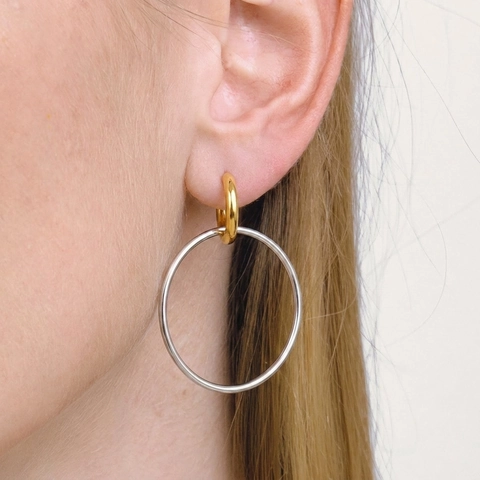 Zwei Farbtöne Ineinandergreifende Kreolen Edelstahl 18K Vergoldet Geometrische Hängeohrringe Minimalistischer Schmuck Damen