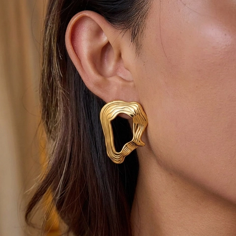 Pendientes De Aro Geométricos Irregulares Acero Inoxidable 304 Chapado En Oro De 18K Impermeables Joyería Para Mujer