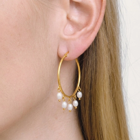 Pendientes De Aro Grandes Con Colgantes De Perlas Artificiales Acero Inoxidable Impermeable Joyería Elegante Para Mujer