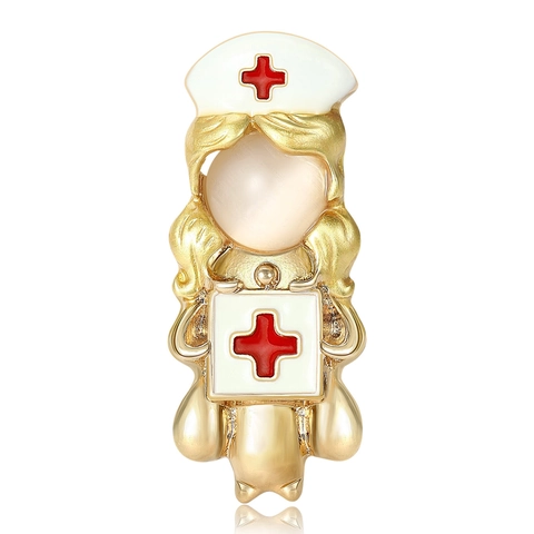 Alloy Krankenschwester Brosche Für Damen Emaille Medizinische Pin Goldton Rotes Kreuz Künstliche Perle Arzt Geschenk