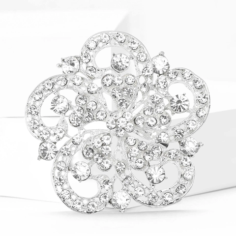 Elegant Alloy Rhinestone Flower Brooch For Women High-End Fashion Floral Corsage Jewelry Pin For Fur Shawl Accessories