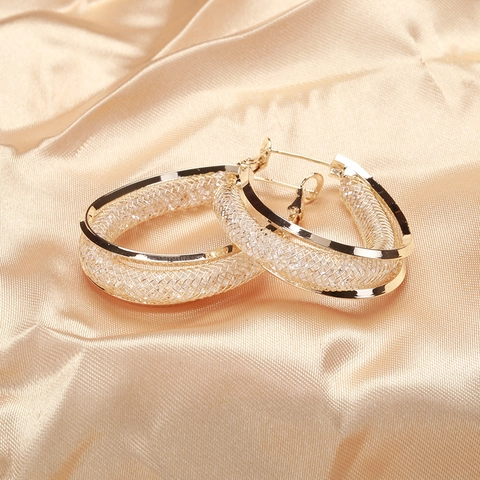 Orecchini Cerchio in Rete Cava di Moda Coreana per Donna Lusso Leggero Perno in Argento Sterling 925 Oro Strass Gioielli