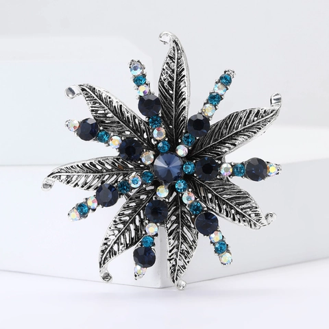 Vintage Alloy Rhinestone Flower Brooch Oversized Retro Starburst Pin For Women Cardigan Coat Corsage Elegant Banquet Jewelry
