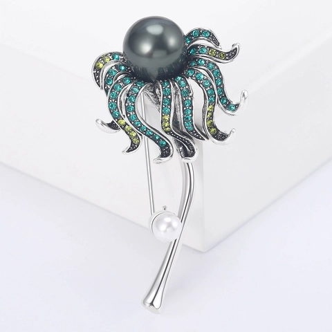 Spilla Vintage a Dente di Leone in Lega Perla Artificiale Strass Fiore Corsage Moda Donna Gioielli Accessorio Regalo Elegante