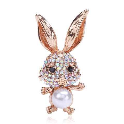 Spilla a Forma di Coniglio in Lega Cartone Animato con Intarsio di Strass Perla Artificiale Decorativa per Giacca Abito Donna Gioielli