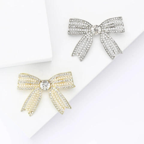 Spilla a Fiocco in Lega con Perle Artificiali e Strass Stile Coreano per Donna Elegante Fiocco Decorazione per Abiti Accessorio