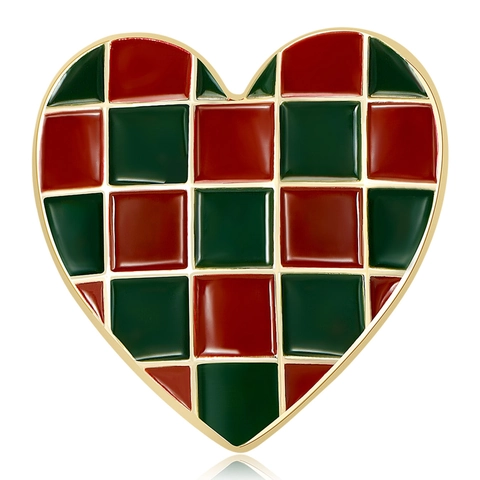 Vintage Legering Hart Brosche Emaille Schaakbord Pin Voor Dames Rood Groen Verguld Sieraden Cadeau Kleding Accessoires