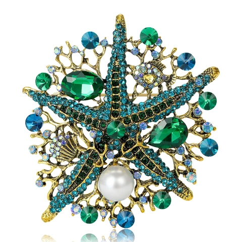 Spilla Stella Marina Vintage In Lega Con Strass E Perla Artificiale Spilla Tema Marino Per Donna Accessori Per Gioielli Abbigliamento Moda