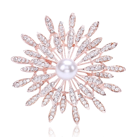 Luxe Legering Zonnebloem Broche Speld voor Dames Met Kunstparel En Strass Stralende Vergulde Florale Reversspeld