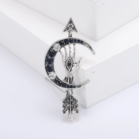 Vintage Legering Mystieke Maan Pijl Hand Boze Oog Brosche Pin Voor Vrouwen Strass Retro Corsage Pak Accessoire Sieraden