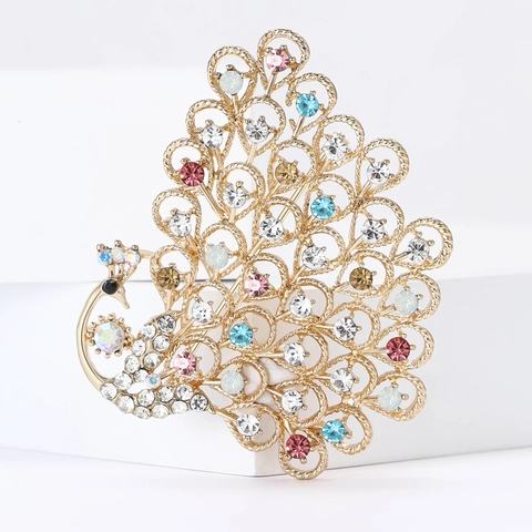 Esagerata Spilla a Pavone in Lega e Strass per Donna Design Incavato a Forma di Animale Vintage per Abito e Corsage