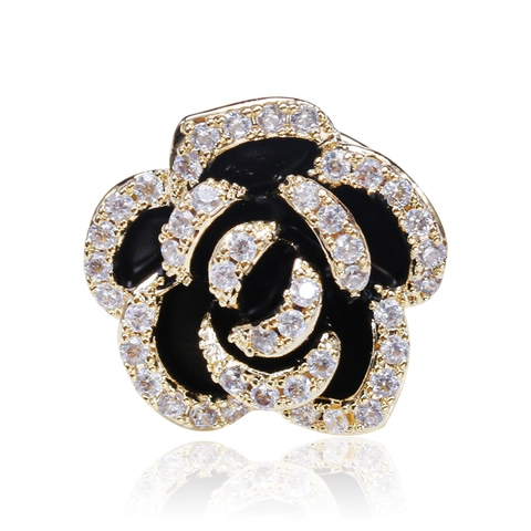 Elegante Broche de Flor de Camelia para Mujer Cobre Micro Incrustado Circonia Esmalte Pin Vintage Accesorios de Ropa Joyería