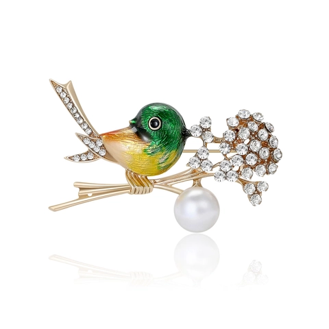 Simpatica Spilla a Forma di Uccello Su un Ramo per Donna in Lega Con Strass e Perla Artificiale Spilla Vintage Gioielli per Abito da Regalo