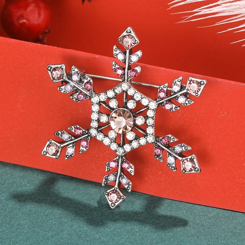 Spilla a Fiocco di Neve in Lega Vintage Con Strass Colorati Elegante Spilla da Balia Natalizia Gioielli Regalo Per Donna