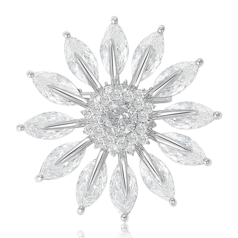 Elegante Kupfer Zirkonia Blume Brosche Für Damen Funkelnde Marquise Kristall Sonnenblume Pin Für Hochzeit Bankett Anzug Schmuck