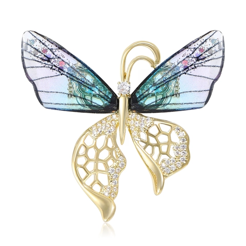 Exquise Vlinder Brosche voor Dames Koper Strass Gradiënt Cicade Vleugel Ontwerp Elegante Pak Pin Mode Accessoire