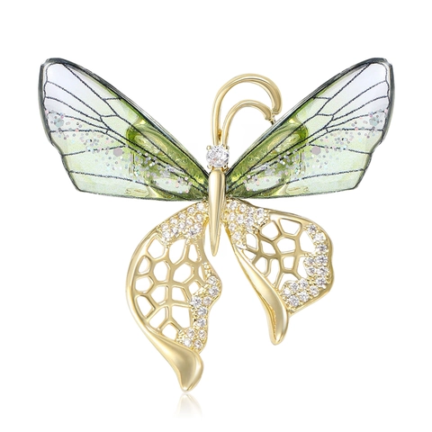 Exquise Vlinder Brosche voor Dames Koper Strass Gradiënt Cicade Vleugel Ontwerp Elegante Pak Pin Mode Accessoire