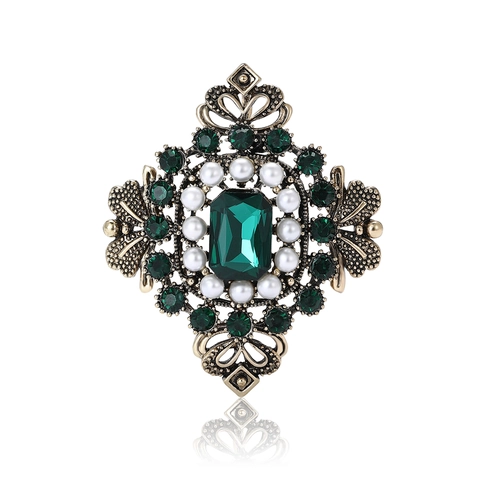 Retro Baroque Alloy Brooch For Women Elegant Artificial Pearl Rhinestone Inlaid Floral Corsage For Suit Coat Fashion Accessory