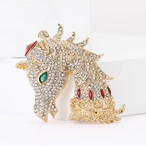 Vintage Pferdekopf Brosche Für Damen Luxus Legierung Strass Tier Reversnadel Für Anzug Mantel Mode Schmuck Zubehör