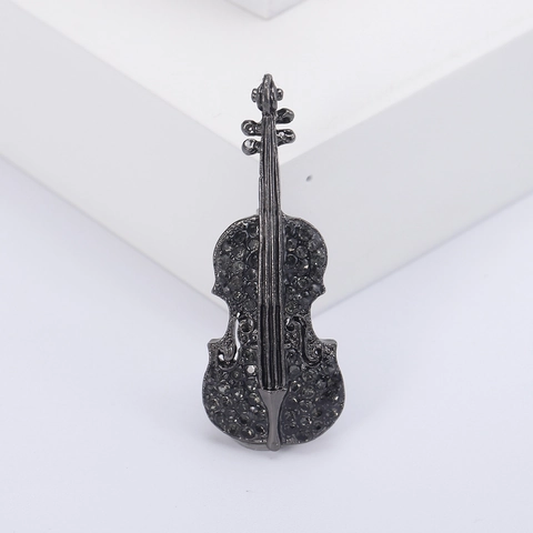 Eleganter Violine Form Legierung Brosche Für Damen Strass Eingelegt Musikinstrument Pin Mode Anzug Kleidung Schmuck Geschenk
