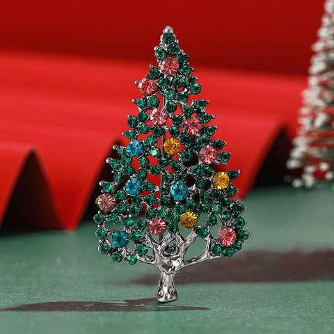 Spilla ad Albero di Natale in Lega Vintage con Strass Albero di Cristallo Cavo Verde per Donna Gioielli Regalo per Festival di Natale