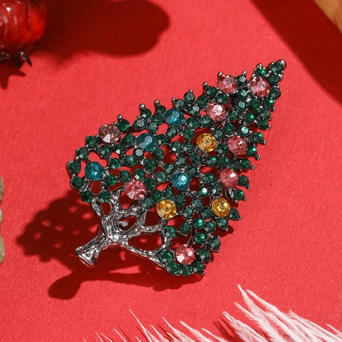 Spilla ad Albero di Natale in Lega Vintage con Strass Albero di Cristallo Cavo Verde per Donna Gioielli Regalo per Festival di Natale