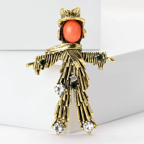 Spilla Spaventapasseri Vintage con Strass Intarsiati in Lega Personaggio Spilla Retro Gioielli di Moda Accessori per Completo Cappotto Donna Regalo