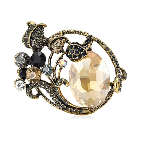 Spilla a Fiore in Lega Vintage con Cristalli Strass Ovale Grande Pietra Elegante Spilla per Abbigliamento Donna Decorazione Festa