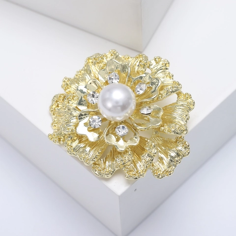 Broche de Flores de Aleación Vintage para Mujer Moda de Gama Alta Perla Artificial Diamantes de Imitación Incrustados Corsage Floral