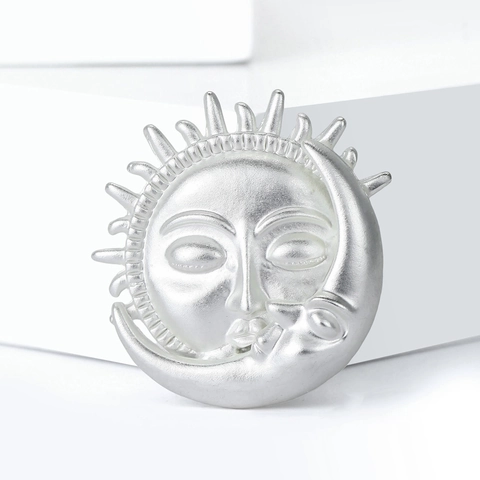 Spilla Vintage in Lega a Forma di Sole e Luna per Donna Uomo Retro Spille Celesti Mitologiche Oro Argento Opaco Accessori Abbigliamento Gioielli