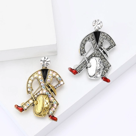 Spilla a Forma di Batterista Creativa in Lega con Strass Vintage Musicista Smalto Spilla da Bavero per Donna Uomo Moda Accessori Abbigliamento Gioielli