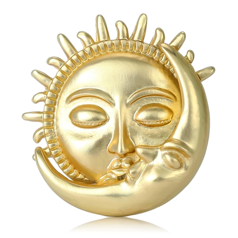 Spilla Vintage in Lega a Forma di Sole e Luna per Donna Uomo Retro Spille Celesti Mitologiche Oro Argento Opaco Accessori Abbigliamento Gioielli