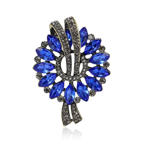 Vintage Marquise Rhinestone Floral Brooch Alloy Ribbon Pin For Women Fashion Suit Sweater Clothing Jewelry Accessory