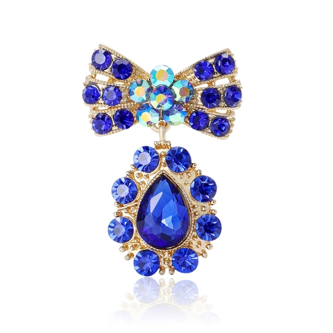 Vintage Legering Strik Broche Met Waterdruppel Strass Hanger Zoete Koreaanse Stijl Borstspeld Sieraden Voor Dames Accessoire