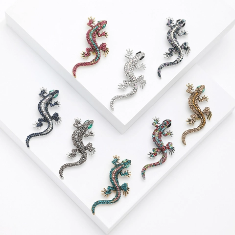 Spilla Geco Lucertola in Lega Vintage con Strass per Donna Forma di Animale Tendenza Gioielli Moda Personalizzati Accessorio per Abito