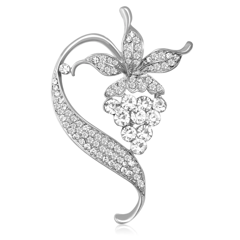 Koreaanse Mode Legering Strass Wijnrank Broche Voor Vrouwen Elegante Goud Zilver Fruit Vorm Corsage Accessoire Pin Sieraden