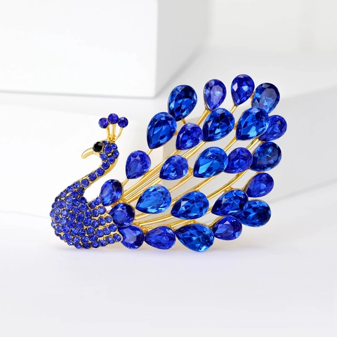 Elegante Broche de Pavo Real de Aleación con Diamantes de Imitación para Mujer Alfileres Forma Animal de Cristal para Fiesta Boda