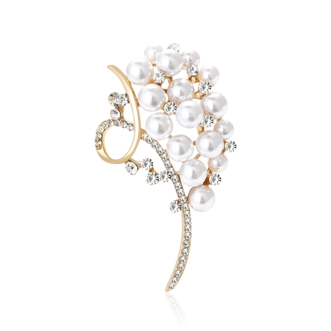 Elegant Alloy Artificial Pearl Rhinestone Brooch Pin For Women Vintage Floral Design Clothing Accessories Banquet Jewelry Gift