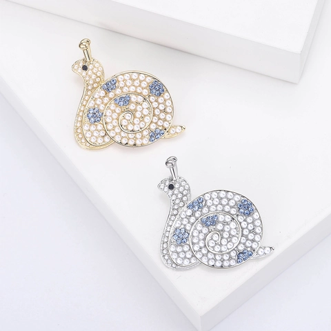 Vintage Cute Snail Shape Brooch Alloy Artificial Pearl Rhinestone Animal Pin For Women Fashion Jewelry Accessory