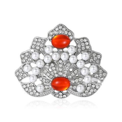 Vintage Luxurious Crown Brooch For Women Alloy Rhinestone Artificial Pearl Court Style Corsage Pin For Wedding Party Coat Jewelry