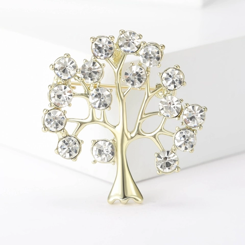 Spilla Albero della Vita Coreana in Lega con Strass per Donna Oro Argento Placcato Elegante Spilla Pianta Accessorio Gioielli