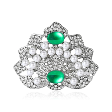 Vintage Luxurious Crown Brooch For Women Alloy Rhinestone Artificial Pearl Court Style Corsage Pin For Wedding Party Coat Jewelry