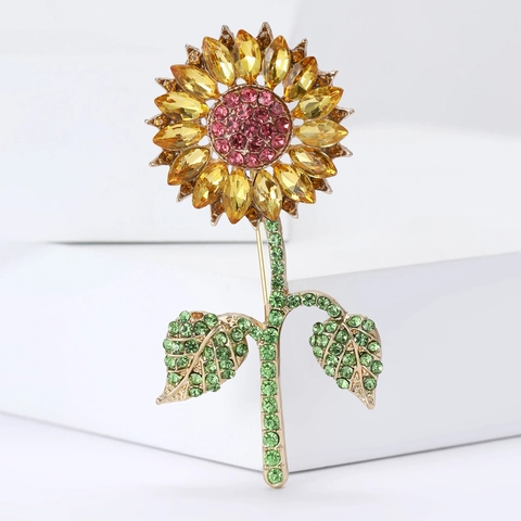 Exquisite Legierung Strass Sonnenblume Brosche Für Damen Mode Gradient Blumen Pin Kleidung Korsett Schmuck Zubehör