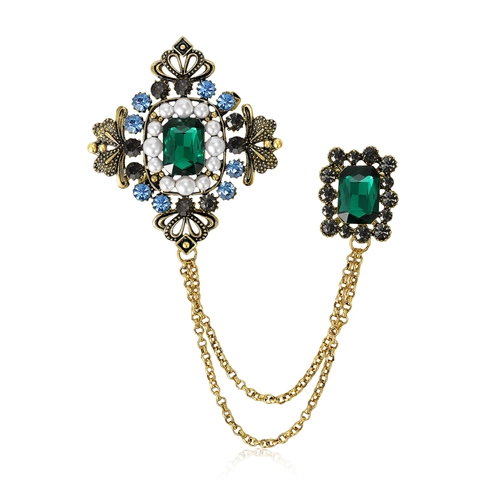 Broche de Aleación Barroco Vintage Con Borla de Strass y Perla Artificial Estilo de Corte Alfiler de Doble Eslabón Joyería Mujer