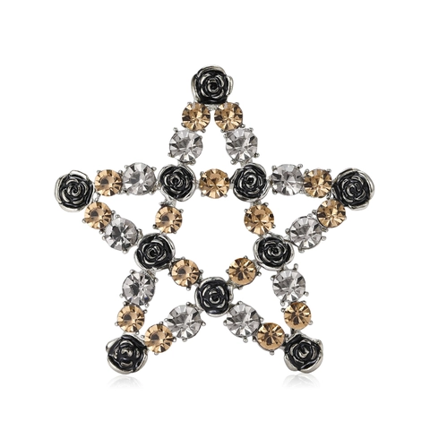 Vintage Gothic Alloy Pentagram Brooch Για Γυναίκες Μαύρο Τριαντάφυλλο Στρας Αστέρι Καρφίτσα Πολυτελές Κόσμημα Μόδας Δώρο Αξεσουάρ
