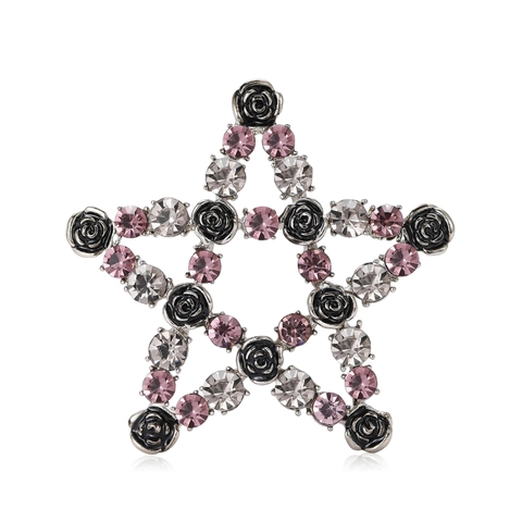 Vintage Gothic Alloy Pentagram Brooch Για Γυναίκες Μαύρο Τριαντάφυλλο Στρας Αστέρι Καρφίτσα Πολυτελές Κόσμημα Μόδας Δώρο Αξεσουάρ