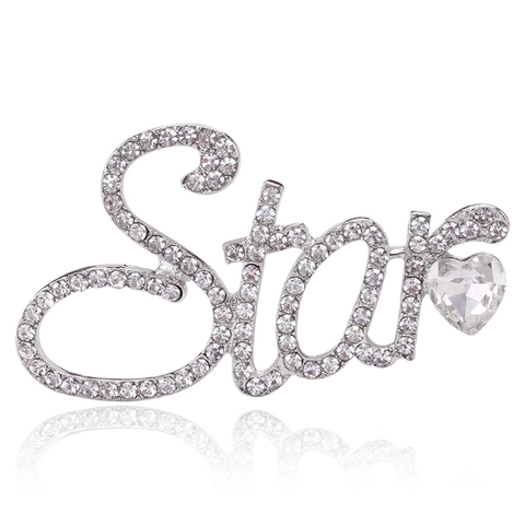 Spilla Lettera Star in Strass Con Cristallo a Cuore Lega Metallo Oro Argento Pins per Donna Gioielli Moda Fibbia Sciarpa