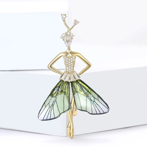 French Elegant Dancing Girl Brooch Copper Rhinestone Fairy Wing Breastpin Fashion Women Jewelry Accessory For Suit